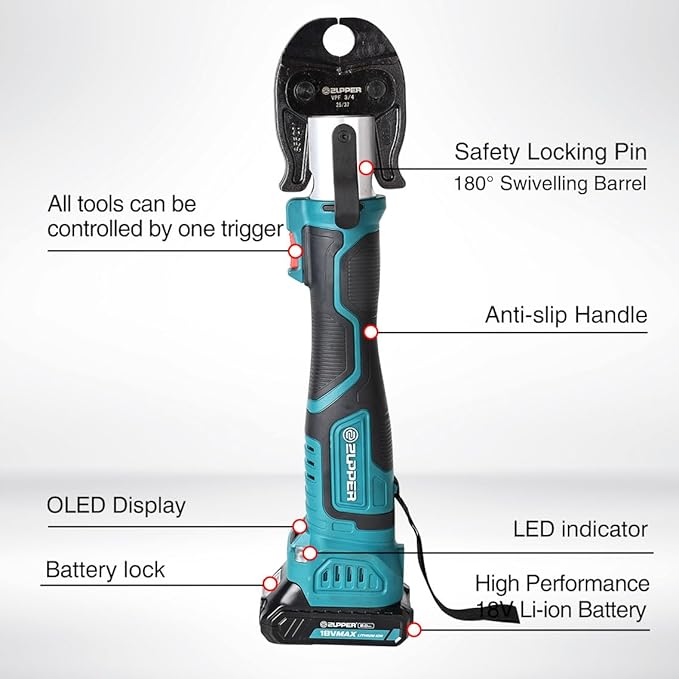 Mini Press Tool kit with 3 Jaws Suitable for PureFlow press fittings 1/2", 3/4", 1", Brushless Motor, 2pcs Battery, Fast Charger & Carrying Case