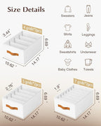 Homsorout Clothes Organizers and Storage - 4/5/7 Grids Fabric Jeans Organizer with Handles, Foldable Closet Organizers Dividers, Wardrobe organizer for Pant, Sweater, T-shirt, Scarf, 6 Pack, White
