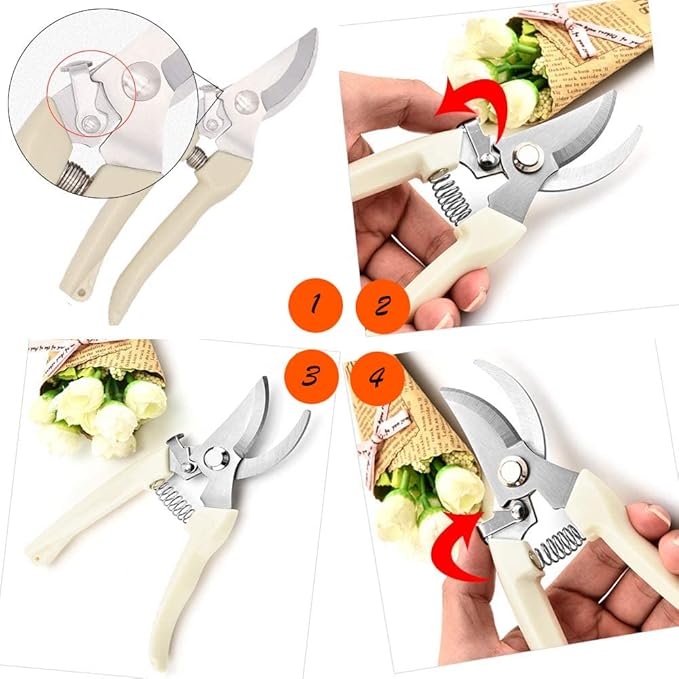 Leize Pruning Shears, Gardening Hand Pruner, Floral Shears, Strong Pruner for Flowers, Branches and Leaves (CreamA)