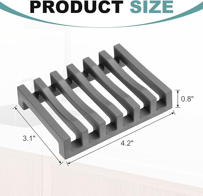 uxcell 2 Pcs Self Draining Silicone Soap Dish, Soap Tray with Drainage for Bathroom Shower Kitchen Sink, 4.2" x 3.1" x 0.8", Grey