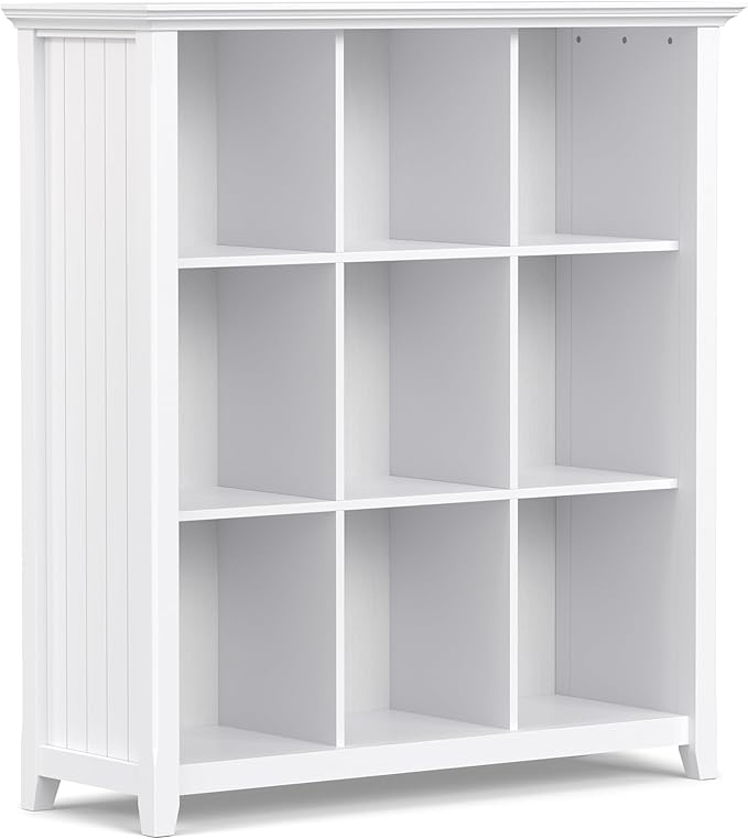 SIMPLIHOME Acadian Bookcase - 44 inch Tall 9-Cube Solid Wood Cube Organizer in White, Transitional Bookcase Storage for Living Room, Study Room or Office with Fixed Shelves and Tapered Legs