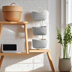 Hanging Baskets for Organizing,3-Tier Woven Cotton Wall-Mounted Storage Organizer Bag Decorative,Kitchen,Living Room,Bedroom,Nursery,Grey