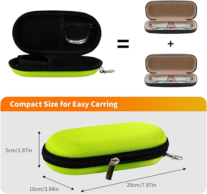 Double Eyeglasses Case, Hard Shell Dual Sunglasses Organizer with Zipper Clip Travel Glasses Storage for Women Men