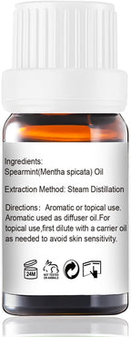 Spearmint Essential Oil, 100% Pure Natural Spearmint Oil for Diffuser, Face, Skin, Hair Care - Refreshing Aroma - 10mL