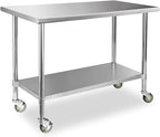 STABLEINK Stainless Steel Table with Caster Wheels 24 x 60 Inches 5ft, NSF Commercial Prep & Work Table with Adjustable Undershelf and Table Foot, for Commercial Kitchen, Restaurant, Hotel and Garage