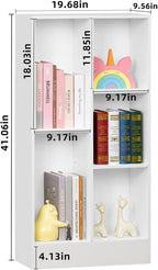 YAHARBO 5 Cube White Bookshelf,Small Modern Horizontal Bookcase,Wood Floor Standing Low Bookshelves Display Storage Cabinet with Base, Short Book Shelf Open Organizer for Bedroom,Living Room,Office