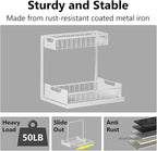 Under Kitchen Sink Organizers and Storage Pull Out 2 Tier Metal Bathroom Cabinet Organizer (White, 2 Pack)