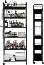 6 Tier 10in Slim Rolling Storage Cart with Handle, Mobile Shelving Unit with Wheels, Metal Wire Storage Rack with Baskets for Kitchen Bathroom Office Laundry Narrow Piaces