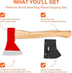 15” Chopping Axe with Sheath, Small Camping Hatchet Hand Axe for Wood Splitting, Outdoor Bushcraft Axe Tools for Hiking Gardening with Anti-Slip Handle