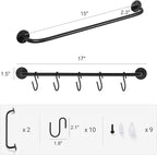 Mkono Mug Holder Wall Mounted Coffee Cup Rack Hanger Modern Metal Wall Rack with 15 Mug Hooks Rustic Utensil Tea Cups Storage Organizer for Kitchen Dining Room Coffee Bar, Set of 3, Black