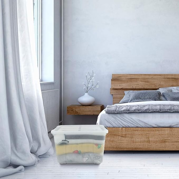 Farmoon 50 Quart Clear Storage Bin, Large Plastic Stackable Box with Lid, 4 Packs