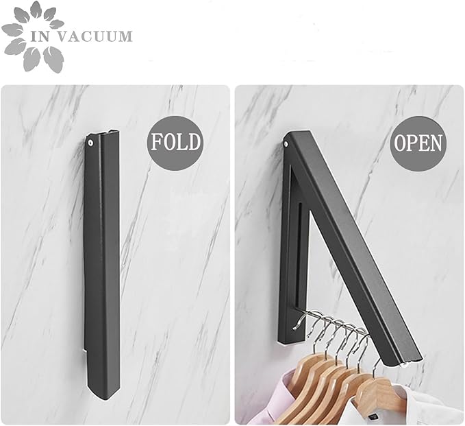 IN VACUUM Clothes Drying Rack, Laundry Racks for Drying Clothes, Wall Mounted Retractable Clothes Hanger for Laundry Room, Garage, Indoor & Outdoor Use, Aluminum (1 Racks, Black)