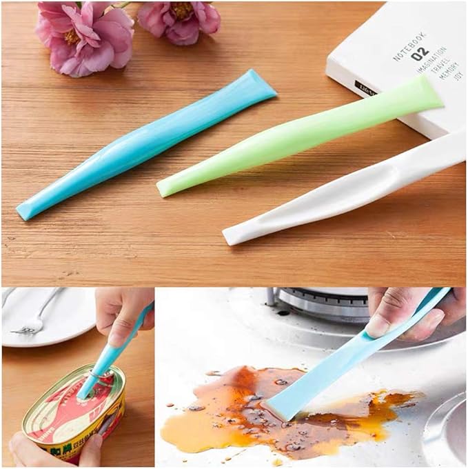 3 PCS Multipurpose Cleaning Scraper Tool - Non-Scratch Hard Plastic Sticker Scraper Tool for Kitchen Cleaning, Label Remover, Gum Cleaner