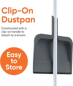 Superio Clip-On Dustpan with Rubber Lip - 10-inch Wide Durable Plastic Dust Pan with Comfort Grip Handle, 2-Pack (Grey)