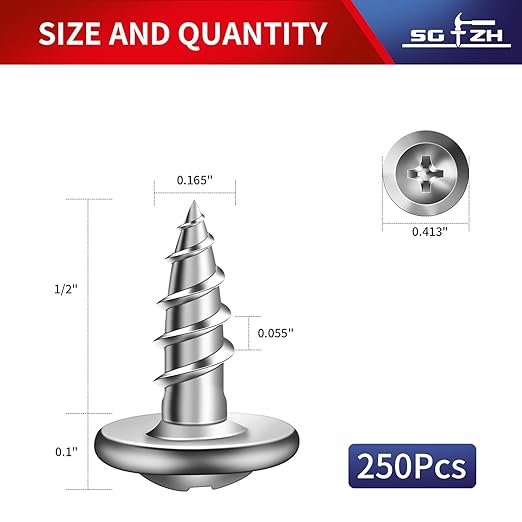 #8 x 1/2" Wood Screw 250Pcs 410 Stainless Steel Standard Thread Truss Head Fast Self Tapping by SG TZH