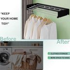 Wall Mounted Laundry Rack, Collapsible Clothes & Towel Drying Rack for Indoor & Outdoor, 60 lb Capacity, 31.5' Wide, 13.5 Linear Ft, Black