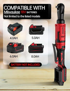 3/8 Inch Cordless Ratchet Wrench, for Milwaukee M18 Battery, 88Ft-Lbs, 0-400RPM, Electric Ratchet Wrench Set with Variable Speed Trigger, Reinforced Head, R&F Switch, 7 Sockets, 3/8" to 1/4" Adapter