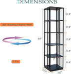 Square Rotating Bookshelf Tower - 360 Spinning Display Corner Bookcase for Narrow Space, Modern 5-Tier Revolving Storage Shelf, Black