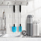 2-in-1 Stainless Steel Long Handled Water Bottle Brush, Multi-Purpose Bottle Scrubbing Brush, Soft Bottle Brush, Glassware Brush, Water Bottle Cleaner with Removable and Replaceable Brush Heads 15 in