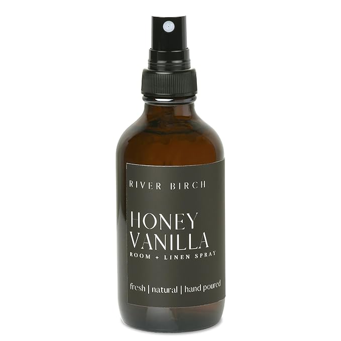 River Birch Luxury Linen and Room Spray - Home Signature Scent Honey Vanilla Room Fragrance Spray - Fragrant Fresh Linen Air Freshener For Bedding - Handmade in Texas - 4 oz Glass Amber Bottle