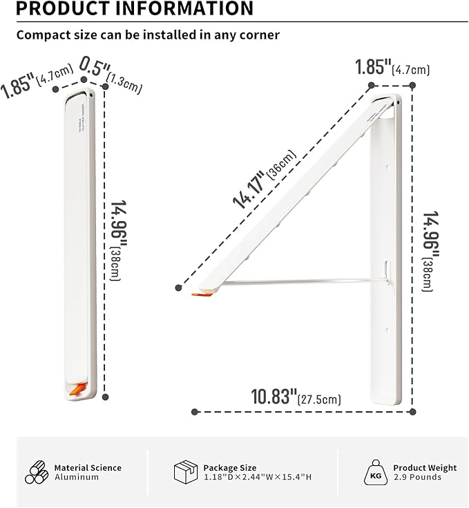 Clothes Drying Rack for Laundry Drying Rack Wall Mounted Clothes Hanger Rack Retractable Laundry Hanger Dryer Rack Space Saving Closet Organizer Aluminium (White)