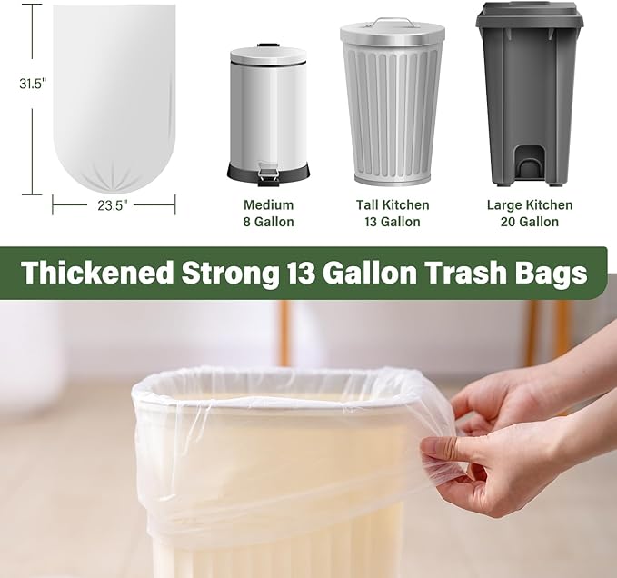 Jaoul Trash Bags 13 Gallon, Strong Tear & Leak Resistant Large Garbage Bags, 0.97 Mil Extra Strong Trash Bags for Kitchen, Bathroom, Office, Restroom, Car, Black, 260 Counts