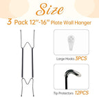 Bilillo 3 Pack Plate Hangers for The Wall, Suitable for 12''-16'' Decorative Plate,Invisible Heavy Duty Wire Plate Holder with Wall Hooks, Plate Hangers for Displaying Plates, Platter, Dish (Black)