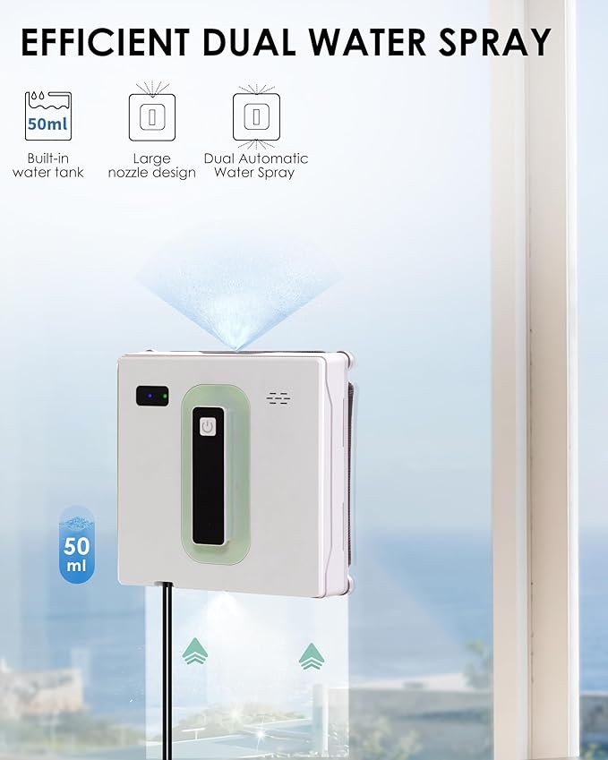 Yoolax Window Cleaning Robot, Automatic Window Cleaner Robot with Dual Water Spray, 3000Pa Suction Power, Robotic Window Cleaner with App & Remote Control, White