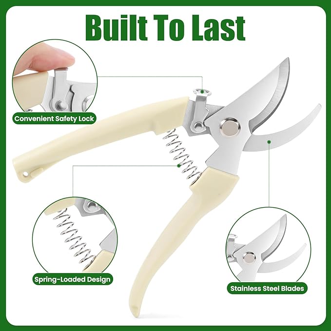 Pruning Shears, Sharp Stainless Steel Garden Shears, Bypass Garden Scissors & Clippers for Branch Trimming, Garden Clippers for Plants, Flowers, Fruit Trees, Gardening Gifts for Women&Men
