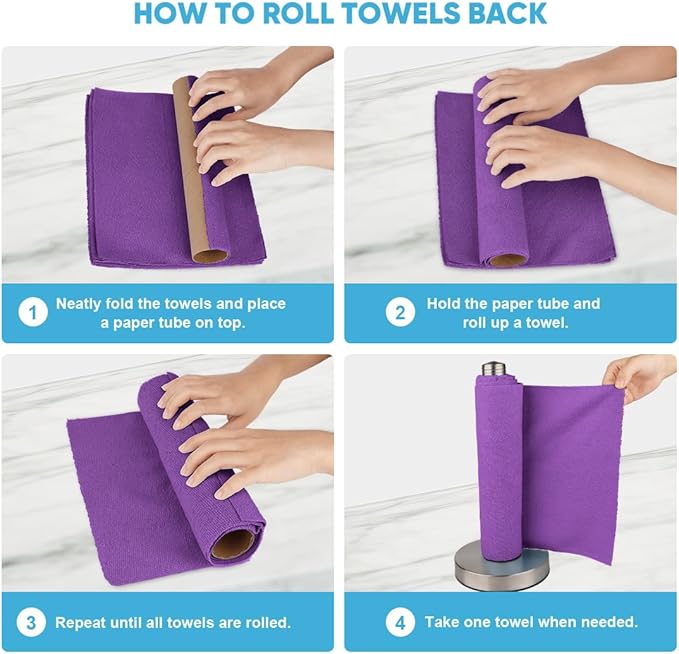 AIDEA Microfiber Cleaning Cloth Roll, 75PK, Reusable Paper Towels Tear Away Cloth, Microfiber Towels for Cars, Lint Free Cleaning Rags for House, Kitchen, Window, 11.5"×11.5", Purple