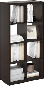 Furinno Cubicle Open Back Decorative Cube Storage Organizer, 8-Cube, Black Dark Oak