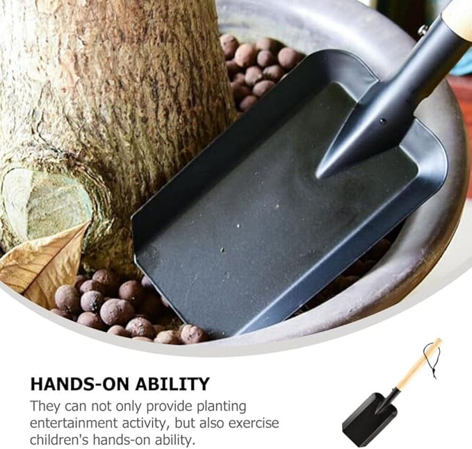 Veemoon Small Fireplace Ash Shovel Gardening Shovel with Wood Handle Iron Coalshovel for BBQ Fireplace Ash Sweep Planting Supplies Outdoor Hiking Indoor and Outdoor, 15inch Black