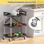 Foldable Rolling Cart, 3 Tier Folding Utility Service Carts with Wheels Lockable Handles for Women No Assembly Storage School Restaurant Warehouse Garage 180LBS Capacity