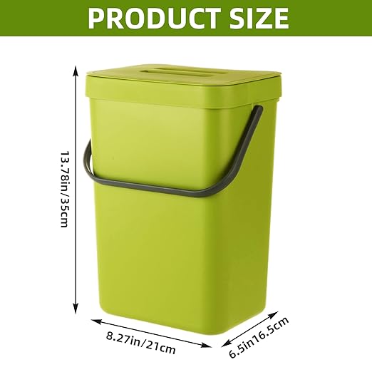 Kitchen Compost Bin, 3 Gallon Countertop Compost Bin with Lid, 12L Small Food Waste Bin for Kitchen, Wall Mount or Under Sink Compost Bucket, RV Trash Can - Green