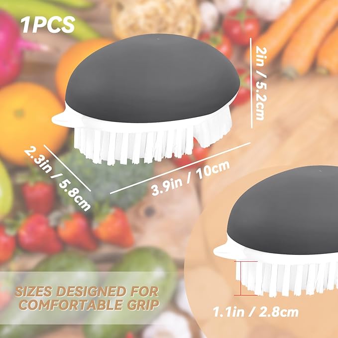 Vegetable Brush Potato Scrubber Brush Non Slip Comfortable Fruit Cleaning Tools for Washing Fruit Mushrooms Carrot or Tough-Skinned Vegetables (2 Pack Grey)