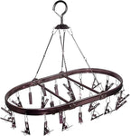 Aluminum Hanging Drying Racks for Laundry with 26 Non-Slip Clips, and Wind-Resistant Hook, Laundry Drying for Socks, Baby Clothes, Underwear, and Delicates.Oval & One-Piece Design, (Dark Red)