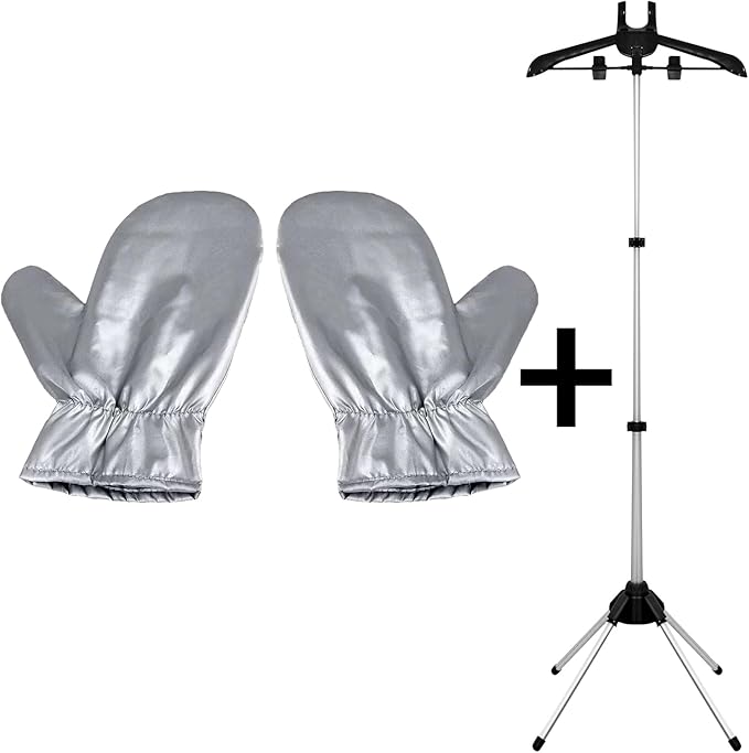 EVEME Steamer Hanger Stand with 1 Pair Ironing Gloves,Garment Hanger for Steaming Clothes,Steam Rack for Clothes,Handheld Garment Steamer Rack