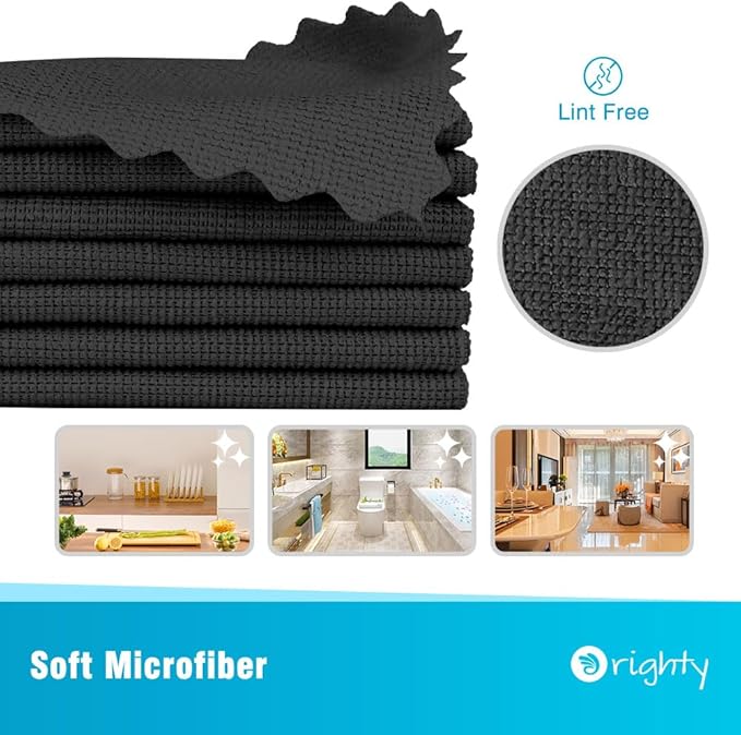 Orighty Black Microfiber Cleaning Cloth, 100 Pack Highly Absorbent Cleaning Supplies, Lint Free Kitchen Towels Cleaning Rags, Microfiber Towels for Cars, House, Window, 12x12 inch