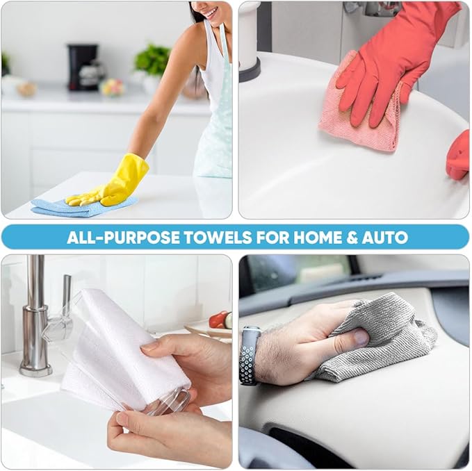 AIDEA Microfiber Cleaning Cloth Roll, White 50PK, Tear Away Reusable Paper Towels, Commercial Shop Rags, Microfiber Towels for Cars, Lint Free Rags for House, Kitchen, Automotive, 11.5"×11.5"