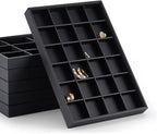Oirlv Stackable Jewelry Organizer Tray Premium Leather 24 Grid Jewelry Drawer Organizer Dresser Tabletop Trinket Earring Ring Storage
