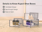 Kuject X-Large Shoe Storage Boxes Organizers Clear Plastic Stackable 12 Pack, Shoe Rack & Holder Substitute, Sneaker Containers, Toy Storage Organizer Bins for Entryway, Closet, Under Bed, Grey