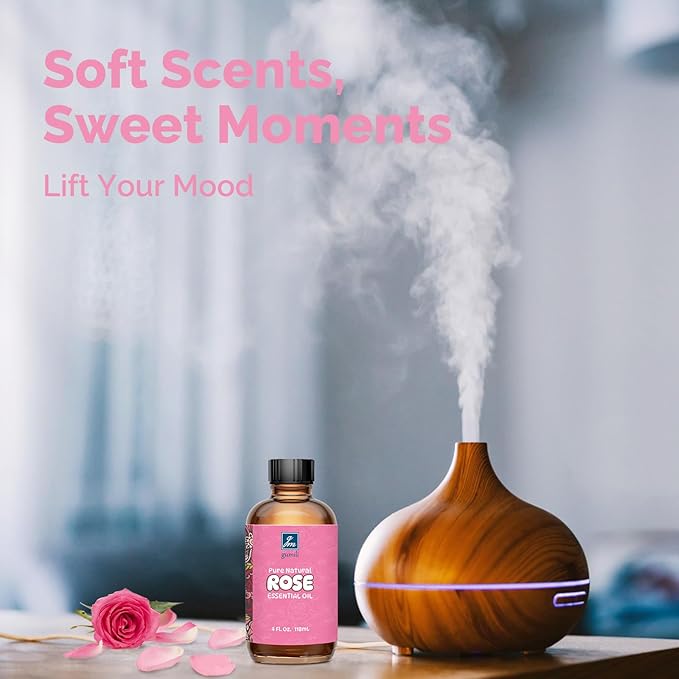 Rose Essential Oil 4 Oz, 100% Pure Natural Rose Oil for Diffuser, Skin, Hair, Body, Face Care, Perfume DIY