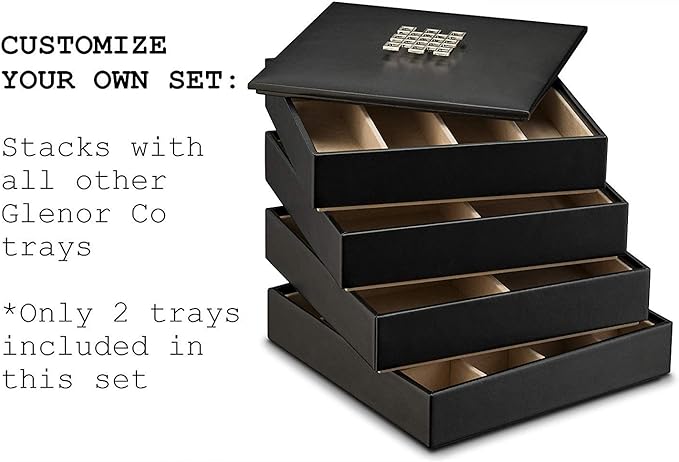 Earring Organizer Tray - Set of 2 - Stackable 32 Slots Jewelry Storage Trays - Display on Dresser or Drawer - Compatible with Other Glenor Trays - Black