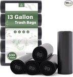 Jaoul Trash Bags 13 Gallon, Strong Tear & Leak Resistant Large Garbage Bags, 0.97 Mil Extra Strong Trash Bags for Kitchen, Bathroom, Office, Restroom, Car, Black, 100 Counts