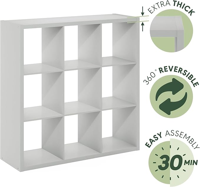 Furinno Cubicle Open Back Decorative Cube Storage Organizer, 9-Cube, Light Grey