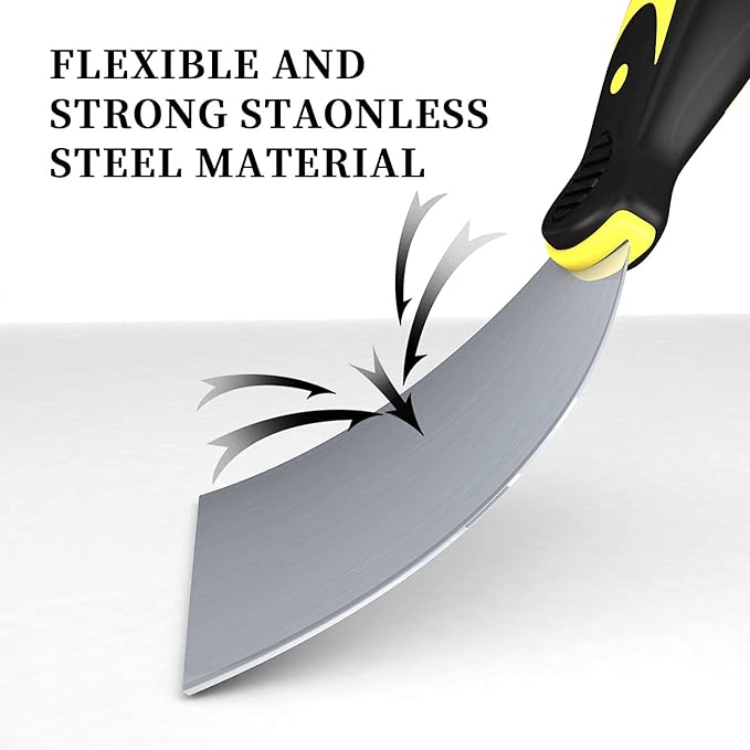 DEKEones Putty Knife Scrapers, Spackle Knife, Metal Scraper Tool for Drywall Finishing, Plaster Scraping, Decals, and Wallpaper (4 Pack, 5”, 4”, 3”, 1.5” Wide)