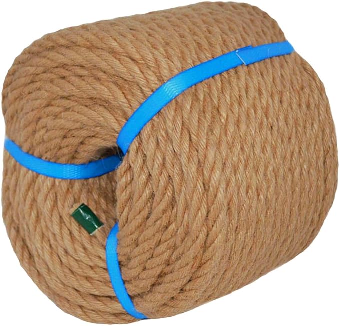 Natural Jute Rope Hemp Rope (3/8 in x 100 ft) Strong Jute Twine for Crafts Cat Scratch Post Hammock Decorating