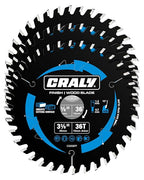 CRALY 3-3/8 Inch 36 Teeth Fine Finish Wood Cutting Circular Saw Blade, 15mm Arbor, Carbide Tipped, Thin Kerf, Black Ice™ Coating, for Plywood, MDF, OSB, Laminated, 3-Pack(C0336FF-3)