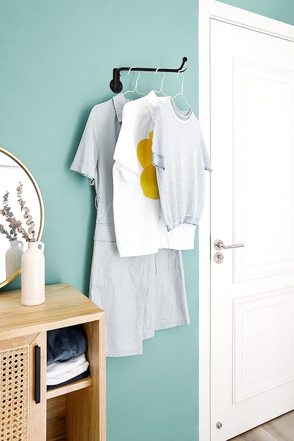 Mkono Wall Mounted Drying Rack Laundry Clothes Hanger with Swing Arm Space Saving Metal Hanging Valet Rod for Laundry Closet Organizer Bathroom Bedroom, 2 Pack, Black