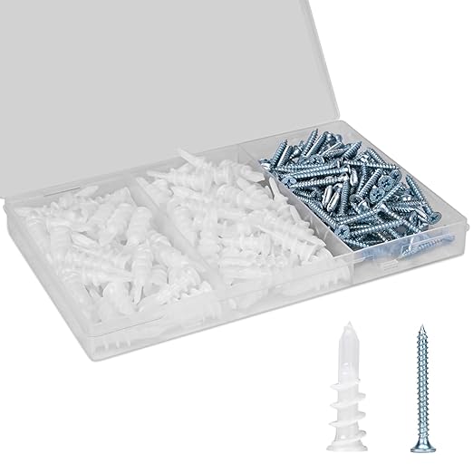 Self Drilling Drywall Anchors, 180PCS Heavy Duty Dry Wall Anchors and Screws Kit for Hanging Sheetrock, 90 Self-Tapping Plastic Drywall Hangers 90 Sheet Rock Screws